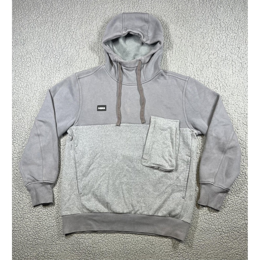 Hoka One One Hoodie Mens Medium Gray Fleece Pullover Zip Pocket Running Athletic